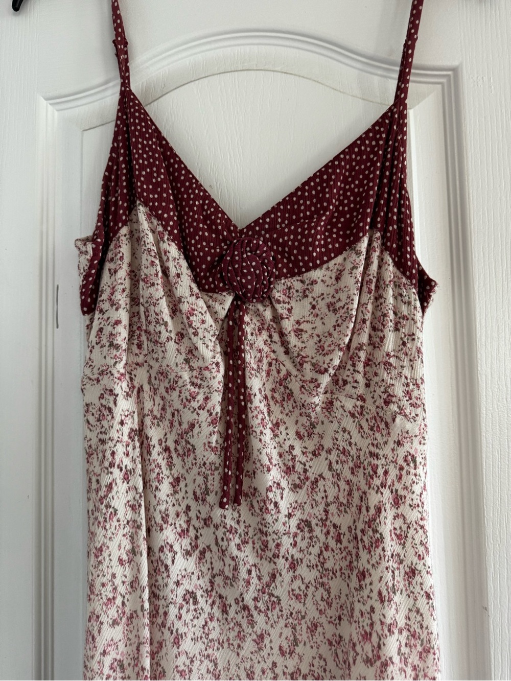 Newport News Cream and Burgundy Floral Maxi Dress